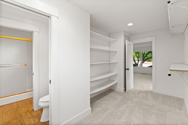 Bathroom, Interior, Recessed Lighting, Walk-in Closets, Wood Texture Flooring