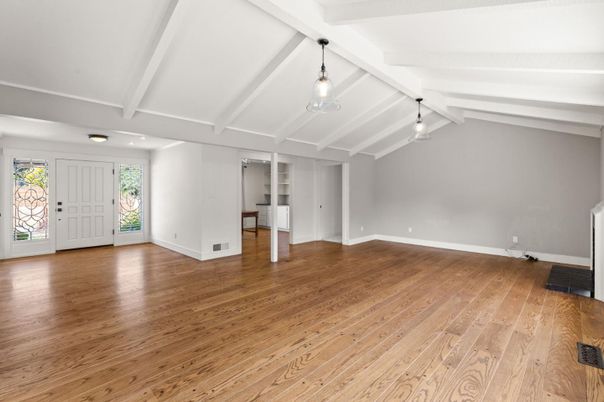 Empty room, Interior, Pendant Lights, Wood Texture Flooring