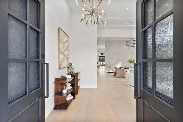 Dining room, Interior, Pendant Lights, Recessed Lighting, Wood Texture Flooring