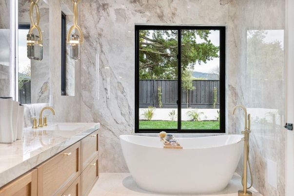 Bathroom, Free Standing Baths, Interior, Marble Walls