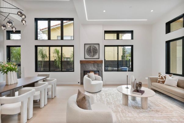 Dining room, Fireplace, Interior, Living room, Pendant Lights, Recessed Lighting