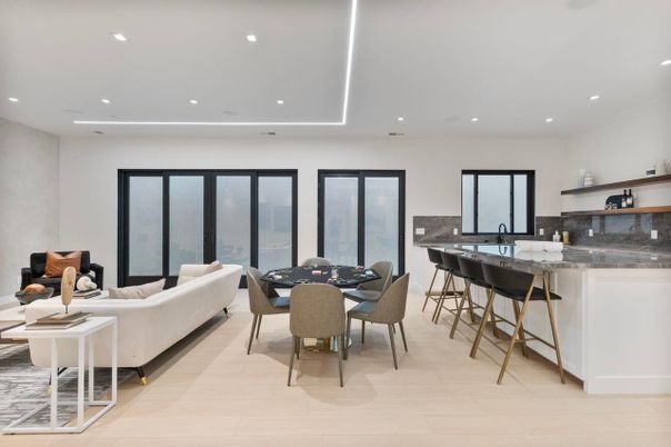 Dining room, Interior, Kitchen, Living room, Recessed Lighting