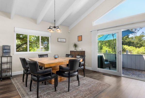 Dining room, Interior, Pendant Lights, Wood Texture Flooring