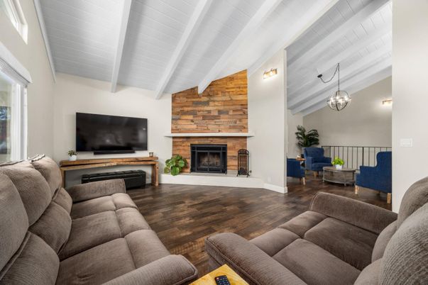 Fireplace, Interior, Living room, Wood Texture Flooring, Wooden Walls