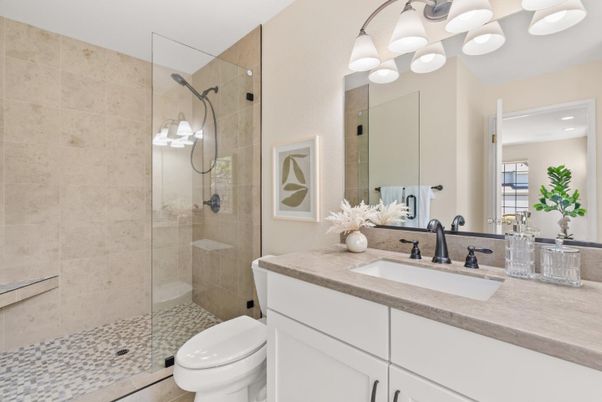 Bathroom, Glass Shower, Interior, Recessed Lighting