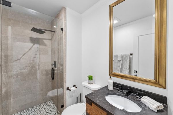Bathroom, Glass Shower, Interior, Recessed Lighting