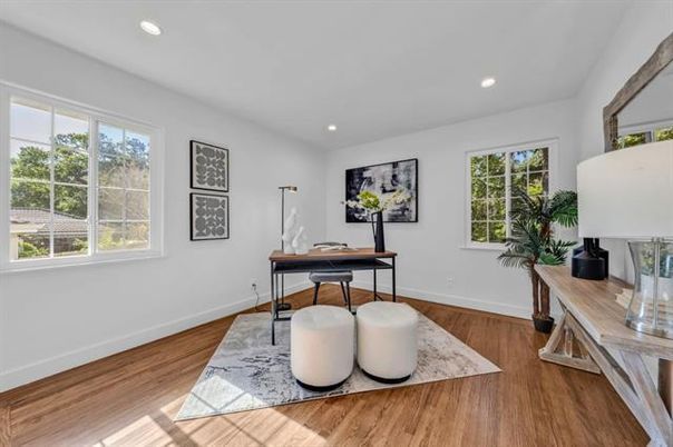 Home Office, Interior, Recessed Lighting, Wood Texture Flooring