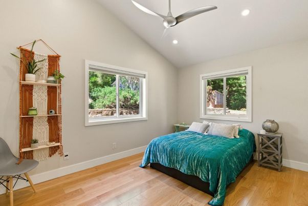 Bedroom, Interior, Recessed Lighting, Wood Texture Flooring