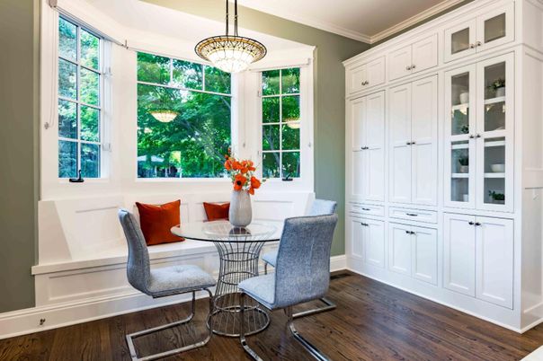Dining room, Interior, Pendant Lights, Wood Texture Flooring