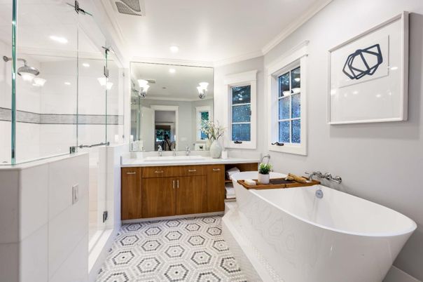 Bathroom, Dual Sink Vanities, Free Standing Baths, Glass Shower, Interior, Recessed Lighting