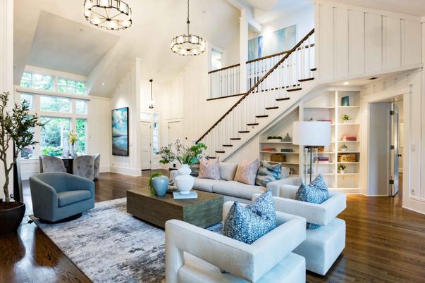 Interior, Living room, Pendant Lights, Recessed Lighting, Wood Texture Flooring