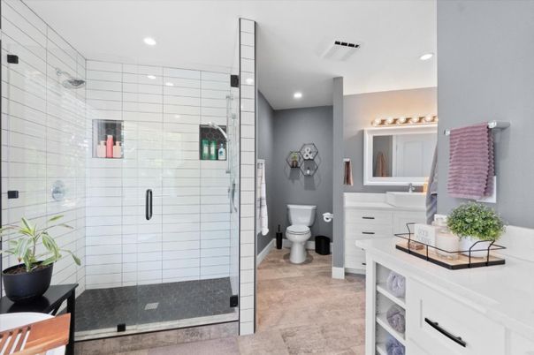 Bathroom, Glass Shower, Interior, Recessed Lighting