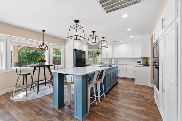 Interior, Kitchen, Pendant Lights, Recessed Lighting, Wood Texture Flooring