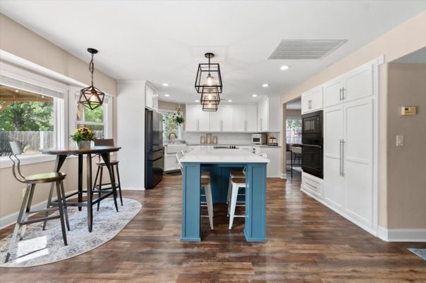 Interior, Kitchen, Pendant Lights, Recessed Lighting, Wood Texture Flooring