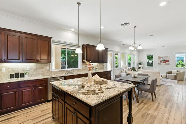 Dining room, Interior, Kitchen, Living room, Pendant Lights, Recessed Lighting, Wood Texture Flooring