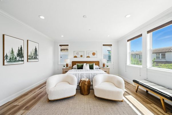 Bedroom, Interior, Recessed Lighting, Wood Texture Flooring