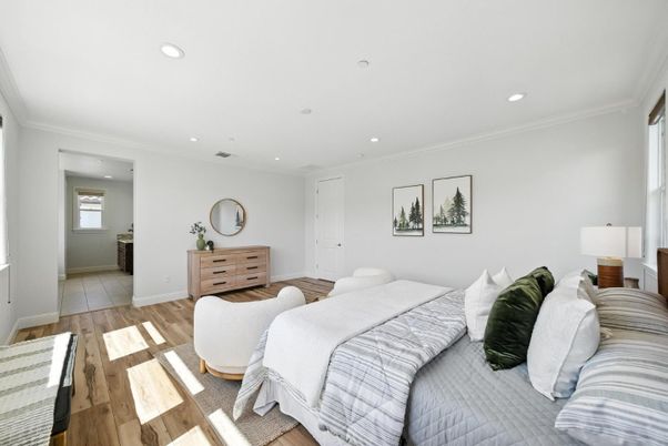 Bedroom, Interior, Recessed Lighting, Wood Texture Flooring