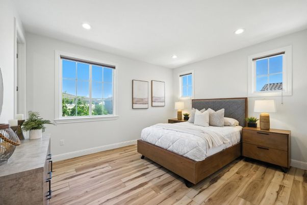 Bedroom, Interior, Recessed Lighting, Wood Texture Flooring