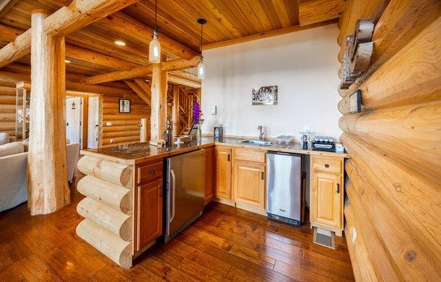 Interior, Kitchen, Pendant Lights, Recessed Lighting, Wooden Beams, Wooden Ceilings, Wood Texture Flooring, Wooden Walls