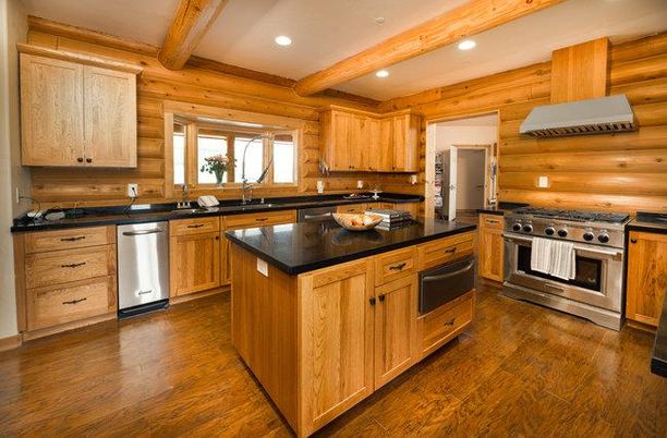 Interior, Kitchen, Recessed Lighting, Stainless Steel Appliances, Wooden Beams, Wood Texture Flooring