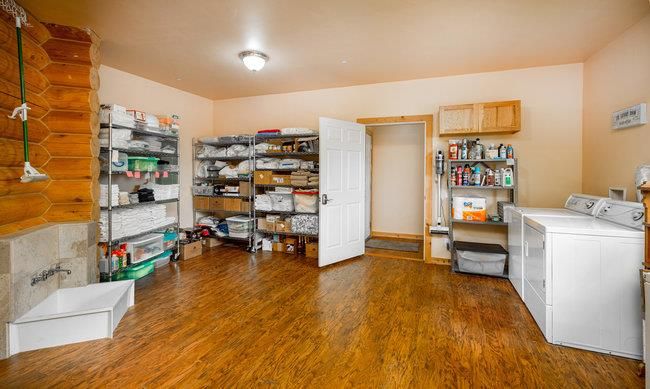 Interior, Washer, Wood Texture Flooring, Wooden Walls