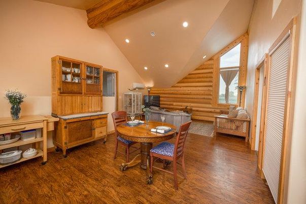 Dining room, Interior, Living room, Recessed Lighting, Wooden Beams, Wood Texture Flooring, Wooden Walls