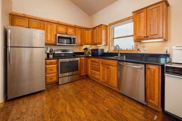 Interior, Kitchen, Stainless Steel Appliances, Wood Texture Flooring