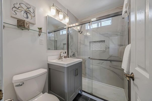 Bathroom, Glass Shower, Interior, Marble Walls