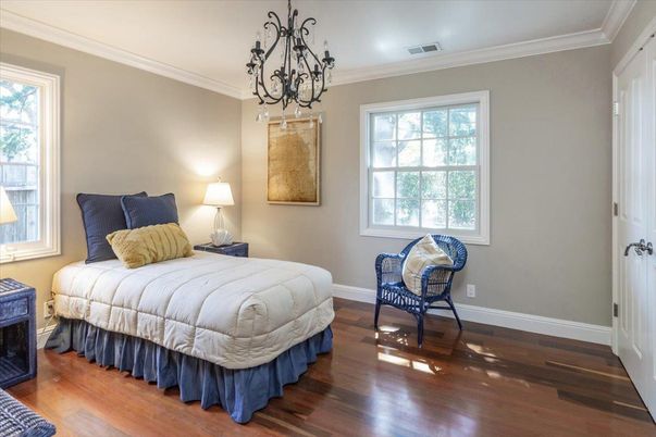 Bedroom, Chandelier, Interior, Wood Texture Flooring