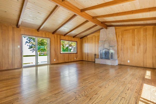 Empty room, Fireplace, Interior, Wooden Beams, Wooden Ceilings, Wood Texture Flooring, Wooden Walls