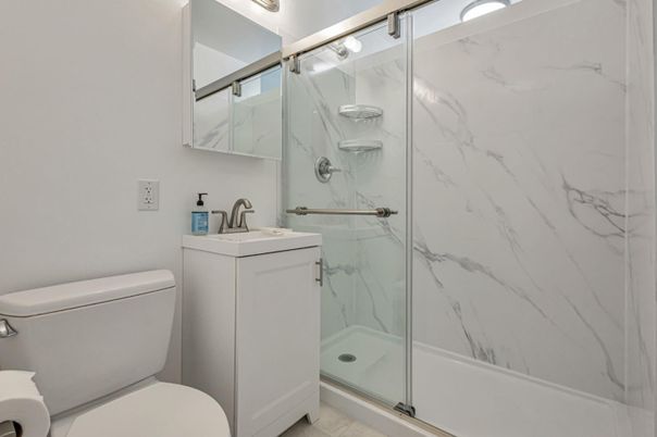 Bathroom, Glass Shower, Interior, Marble Walls