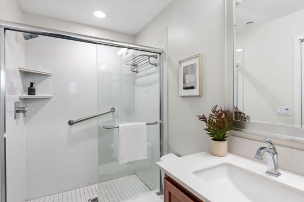 Bathroom, Glass Shower, Interior, Recessed Lighting
