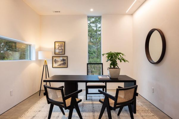 Home Office, Interior, Recessed Lighting, Wood Texture Flooring