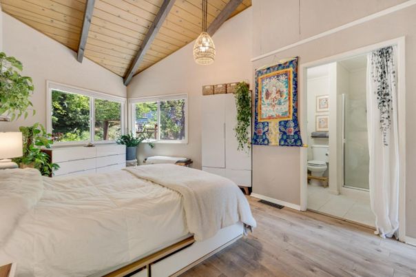 Bathroom, Bedroom, Interior, Pendant Lights, Wooden Ceilings, Wood Texture Flooring