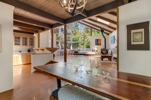 Chandelier, Dining room, Interior, Living room, Wooden Beams, Wooden Ceilings, Wood Texture Flooring