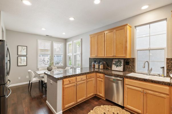 Dining room, Interior, Kitchen, Recessed Lighting, Wood Texture Flooring