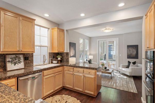 Interior, Kitchen, Living room, Recessed Lighting, Wood Texture Flooring