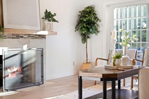 Fireplace, Home Office, Interior, Wood Texture Flooring