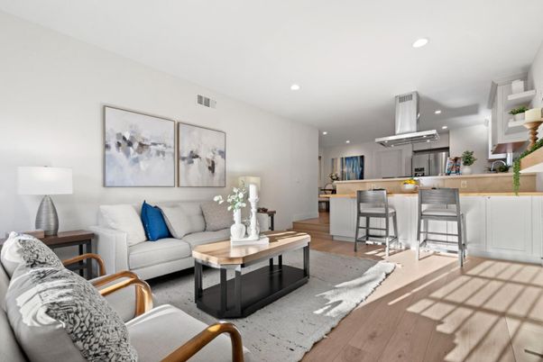 Interior, Kitchen, Living room, Recessed Lighting, Wood Texture Flooring