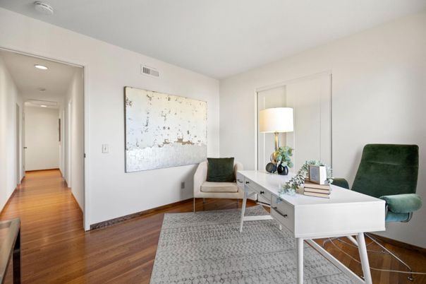 Home Office, Interior, Recessed Lighting, Wood Texture Flooring