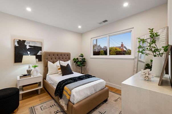 Bedroom, Interior, Recessed Lighting, Wood Texture Flooring