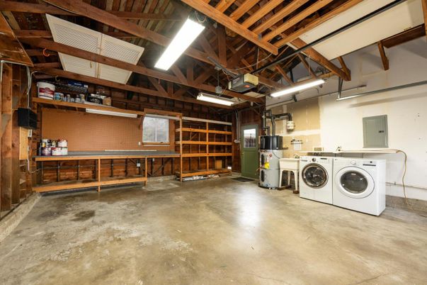 Garage, Interior, Washer, Wooden Beams, Wooden Walls