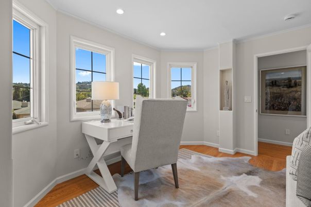 Home Office, Interior, Recessed Lighting, Wood Texture Flooring