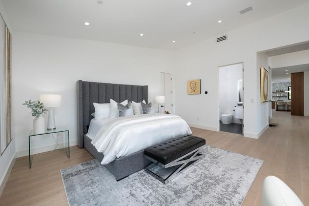 Bedroom, Interior, Recessed Lighting, Wood Texture Flooring