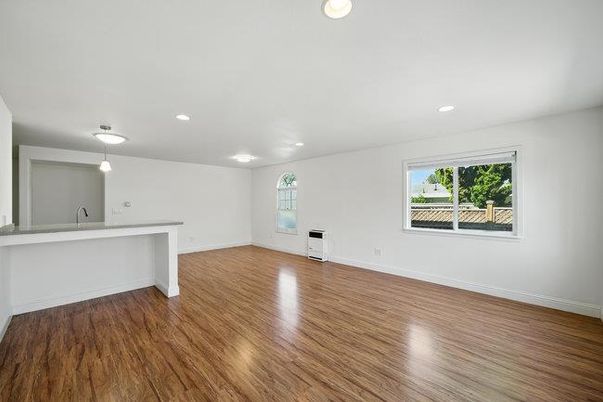 Empty room, Interior, Pendant Lights, Recessed Lighting, Wood Texture Flooring
