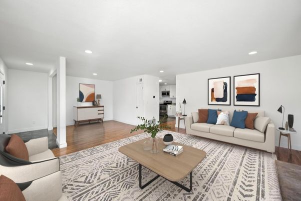 Interior, Living room, Recessed Lighting, Wood Texture Flooring