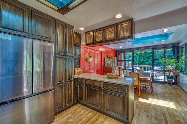 Dining room, Interior, Kitchen, Recessed Lighting, Wood Texture Flooring