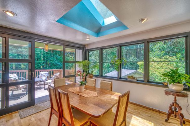 Dining room, Interior, Recessed Lighting, Sun Room, Wood Texture Flooring