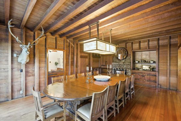 Dining room, Interior, Pendant Lights, Wooden Beams, Wooden Ceilings, Wood Texture Flooring, Wooden Walls