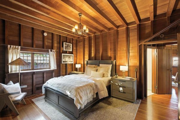 Bedroom, Chandelier, Interior, Wooden Beams, Wooden Ceilings, Wood Texture Flooring, Wooden Walls